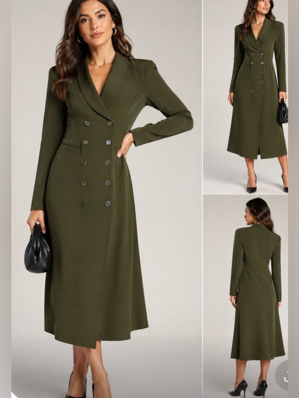J. Taylor New York Olive Green Double Breasted Blazer Dress Long Sleeve Midi